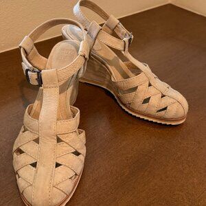 Frye leather sandal wedges, size 9